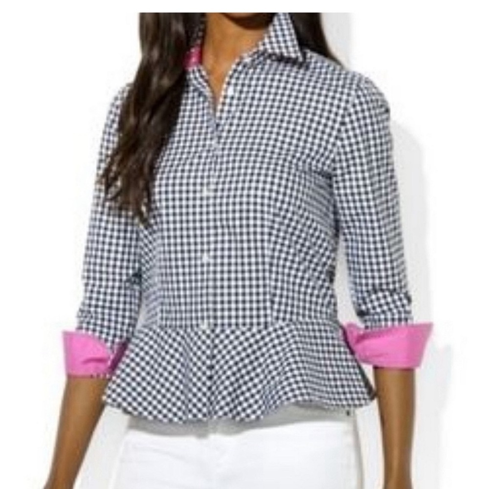 Lauren Ralph Lauren Gingham Peplum Blouse Dise 4
